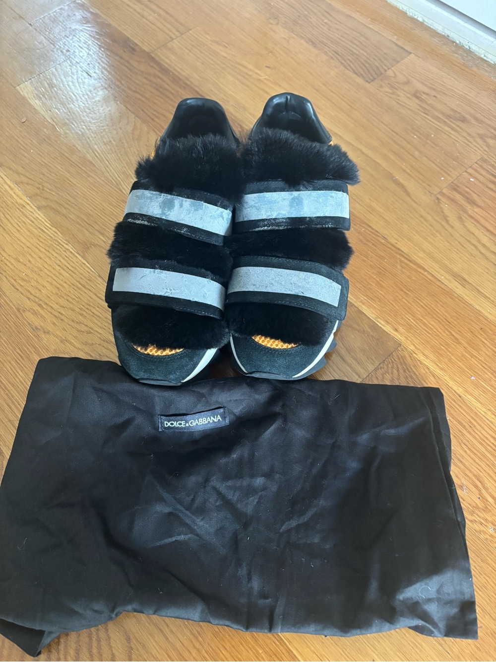 Dolce & Gabbana Black & Orange Fur Strap Sneakers Size 7 Women - Picture 7 of 8